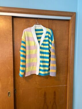Striped Pastel Button-Front Women's Cardigan Sweater
